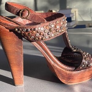 Vintage Frye, Studded 5" Heel, 1.5" Platform, Dark Brown, US 9
